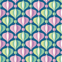 Mid-century modern art vector background. Abstract geometric seamless pattern. Decorative ornament in retro vintage design style. Atomic stylized backdrop. Shape of holiday lanterns. Flashlights.
