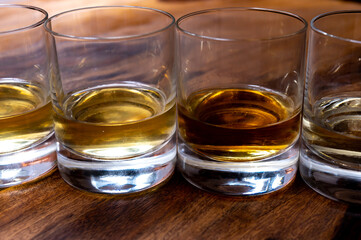 Scotch single malt or blended whisky tasting on distillery in Scotland, UK