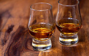 Scotch single malt or blended whisky tasting on distillery in Scotland, UK