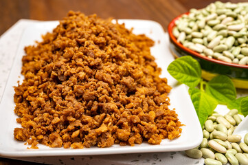 Source of fibre plant based vegan soya protein minced meat, meat free healthy food
