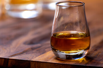 Scotch single malt or blended whisky tasting on distillery in Scotland, UK
