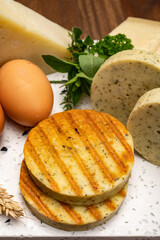 Yellow cheese based grilled vegetarian burgers, meat free healthy food