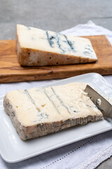 Italian food, buttery or firm blue cheese made from cow milk in Gorgonzola, Milan, Italy