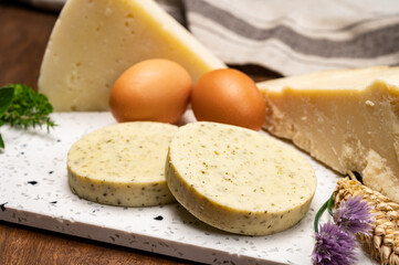 Yellow cheese based vegetarian burgers, meat free healthy food