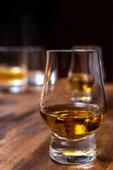 Scotch single malt or blended whisky tasting on distillery in Scotland, UK