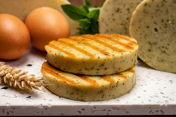 Yellow cheese based grilled vegetarian burgers, meat free healthy food