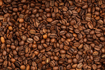 Background coffee beans. Pattern of brown roasted coffee bean beans