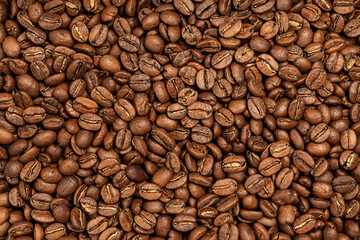 Background coffee beans. Pattern of brown roasted coffee bean beans
