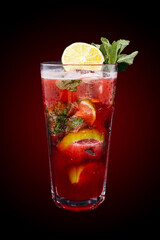 Strawberry Mojito with Lime Slice on red gradient