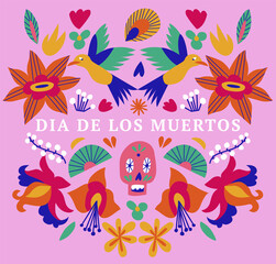 Fototapeta na wymiar Vector illustration banner with mexican flowers for Day of the dead, Dia de los moertos. Fiesta, holiday poster, party flyer.