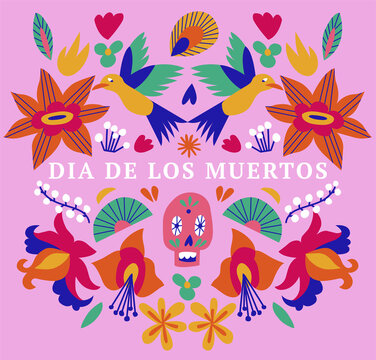 Vector illustration banner with mexican flowers for Day of the dead, Dia de los moertos. Fiesta, holiday poster, party flyer. © oxygen_8