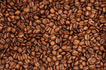 Background coffee beans. Pattern of brown roasted coffee bean beans