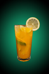 Summer cocktail isolated on green gradient