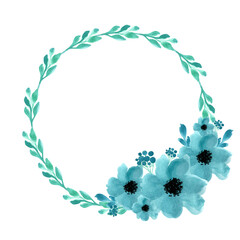 Watercolor wreath isolated vector illustration. Summer background. Spring wedding invitation. Botanical art. Branch, leaves, flowers.