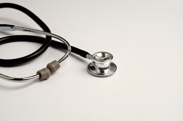 stethoscope partial view with white background, text space