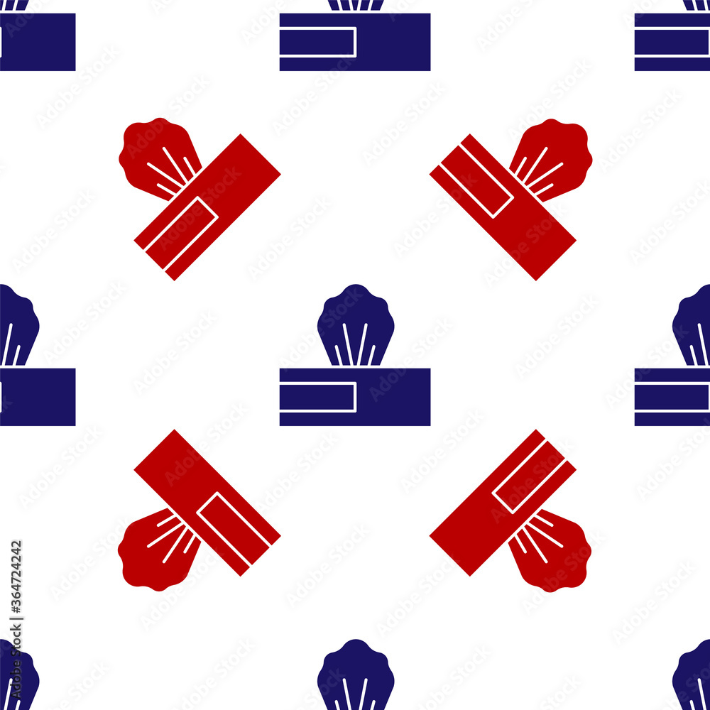 Poster blue and red wet wipe pack icon isolated seamless pattern on white background. vector..