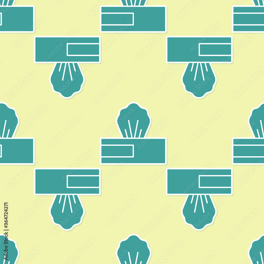 Poster green wet wipe pack icon isolated seamless pattern on yellow background. vector..