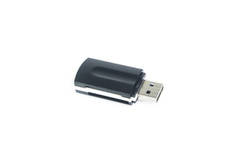 Black USB memory stick isolated on white background