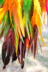 Handmade dream catcher with feathers threads and beads rope hanging