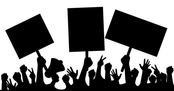 People protest against government, animated, micro animation, men fighting for rights. Clip art, cartoon, black and white, alpha channel