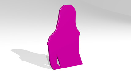 GIRL stand with shadow. 3D illustration of metallic sculpture over a white background with mild texture. beautiful and woman