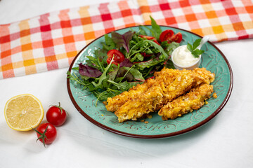 fried chicken with salad