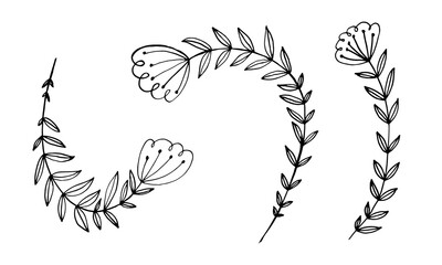 Collection of hand drawn flowers. Doodle illustration. Simple floral elements isolated on white background