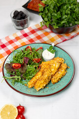 fried chicken with salad