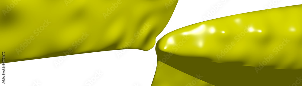 Poster ultra wide 3d abstract background of curved geometrical patterns of yellow color with lighting and s