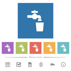 Drinking water flat white icons in square backgrounds