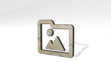 FOLDER IMAGE 1 ALTERNATE made by 3D illustration of a shiny metallic sculpture casting shadow on light background. business and icon