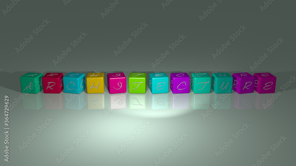 Poster architecture combined by dice letters and color crossing for the related meanings of the concept. bu