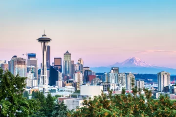 Fotobehang Skyline Seattle Cityscape with Mt. Rainier in the Background at Sunset, Washington  © romanslavik.com