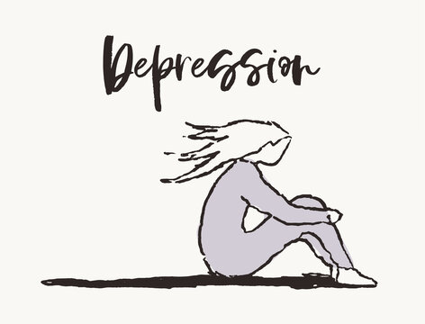 Girl sitting embracing her knees depression vector
