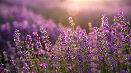Blooming lavender field at summer during sunset