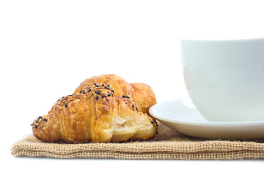Croissant and coffee  isolated on white background