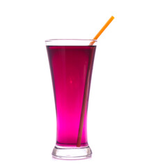 Glass of red grape juice with fruit isolated on white