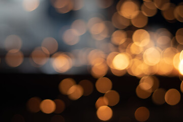 Gold abstract bokeh background, Festive xmas abstract background with bokeh defocused lights and stars