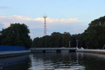 Fototapeta premium MInsk city quayside with beautiful sunset view
