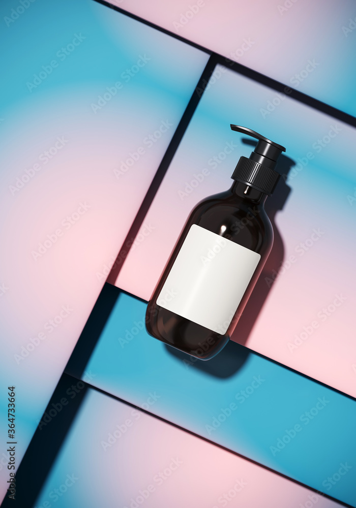 Poster minimal abstract mockup background for product presentation. cosmetic bottle on blending vibrant gra