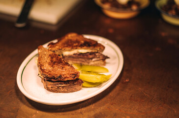 Fototapeta na wymiar Sandwich on the plate at the cafe