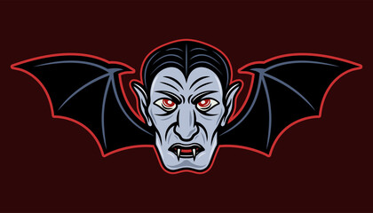 Dracula head with bat wings vector illustration