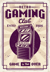 Retro gaming club retro poster with arcade machine
