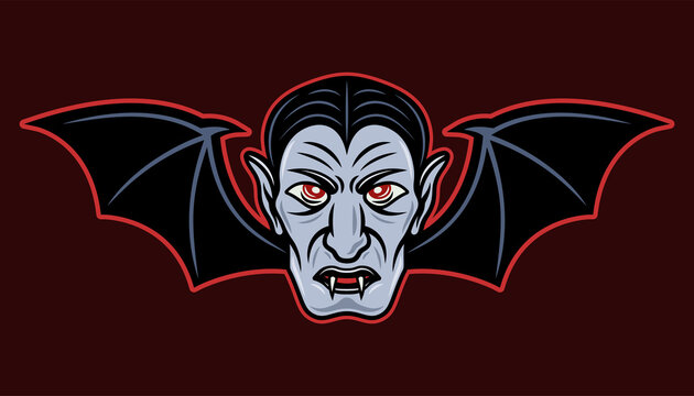 Dracula head with bat wings vector illustration