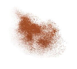 Brown cocoa powder on white background, top view