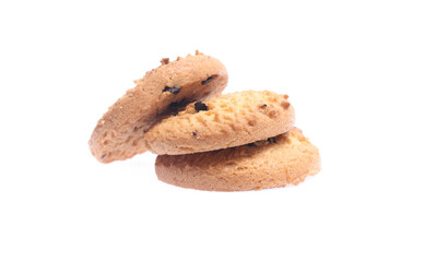 Chocolate chip cookies isolated on white background. Sweet biscuits