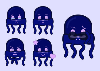 stickers, octopus characters, with different emotions, eps 10 vector, illustration