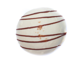 Donut with colorful sprinkles isolated on white background. Top view