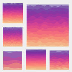Abstract waves background collection. Curves in sunset colors. Appealing vector illustration.