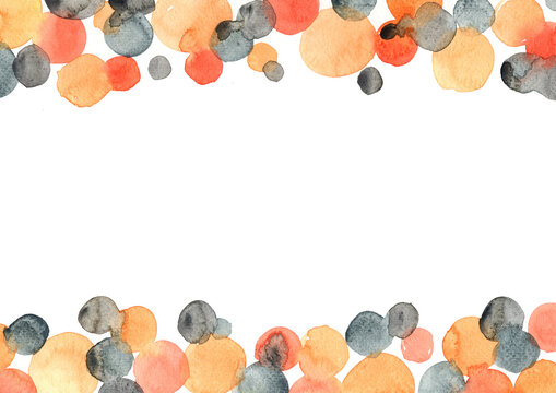 Orange, Grey and black polka dot watercolor border for decoration on Halloween party and autumn festival.